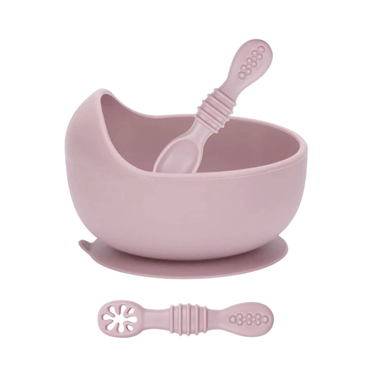 Suction Bowl & Training Spoon: Dusty Pink