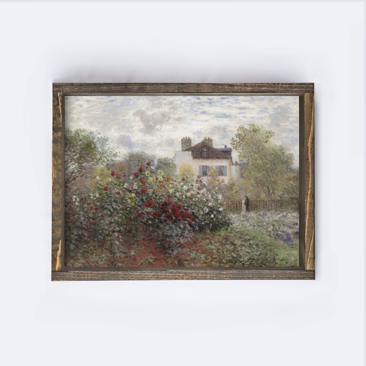 Framed Vintage Art Garden Painting Aged Farmhouse / 12x9"