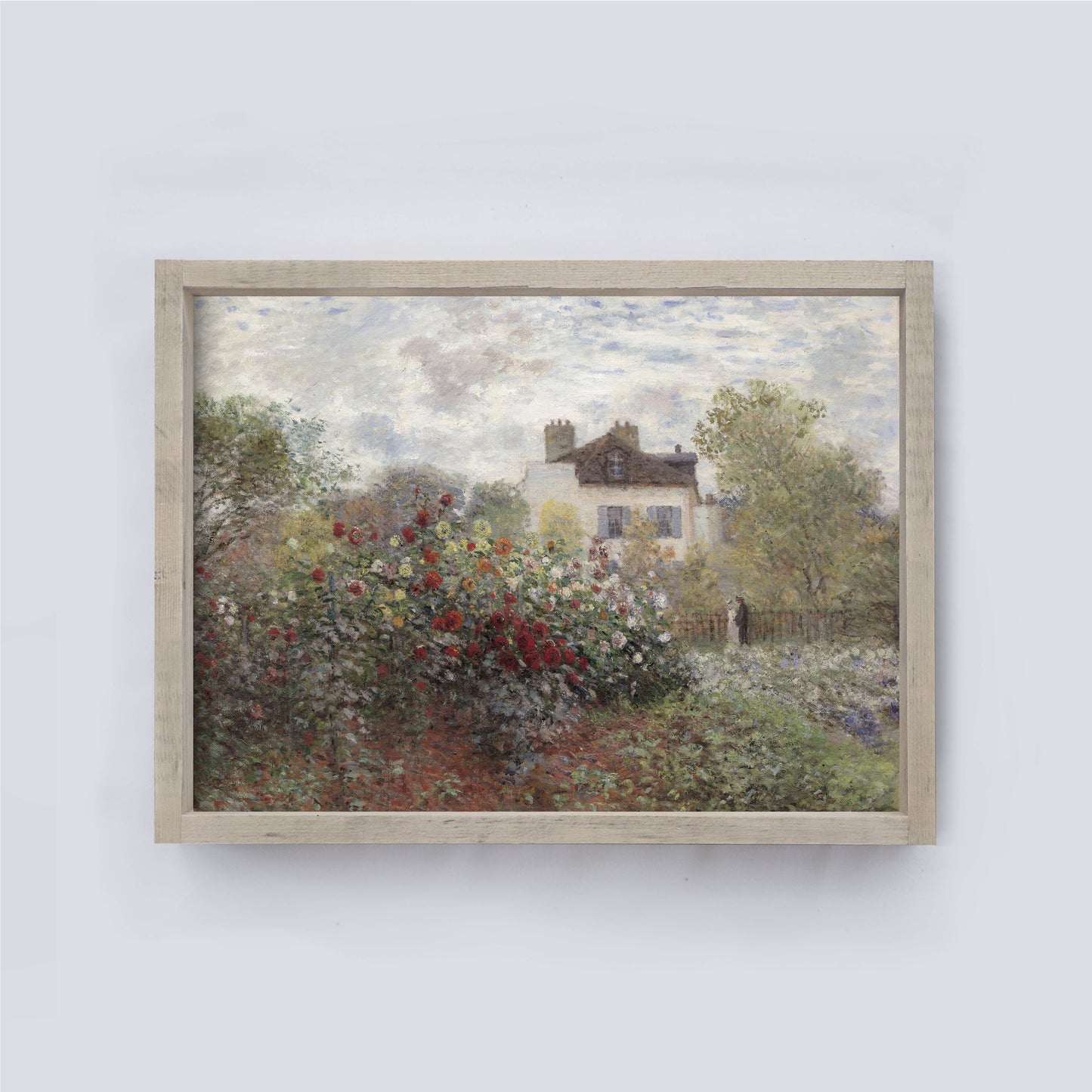 Framed Vintage Art Garden Painting Aged Farmhouse / 12x9"