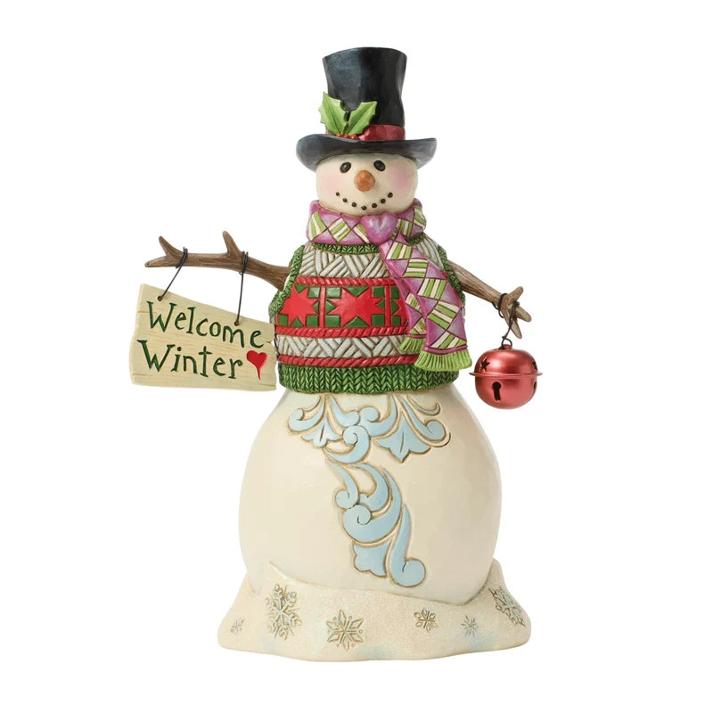 Snowman Figurine with Welcome Winter Sign
