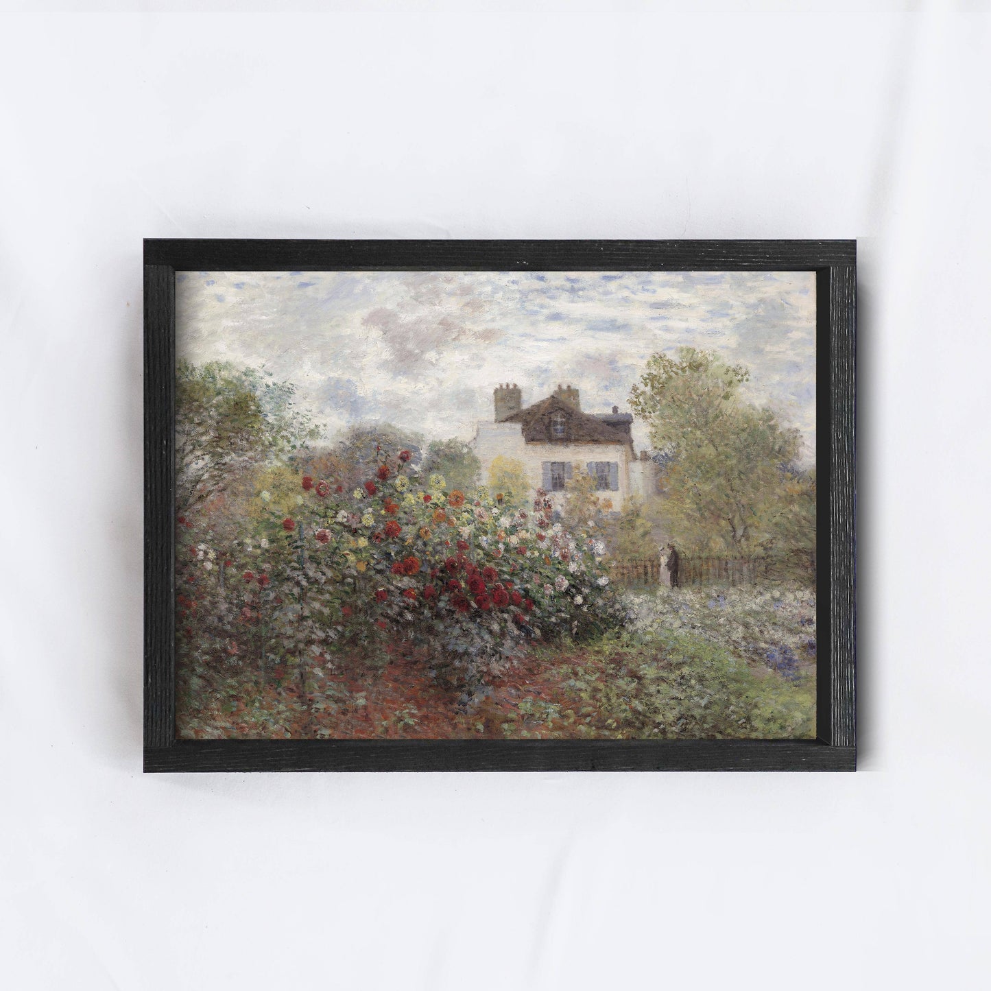 Framed Vintage Art Garden Painting Aged Farmhouse / 12x9"