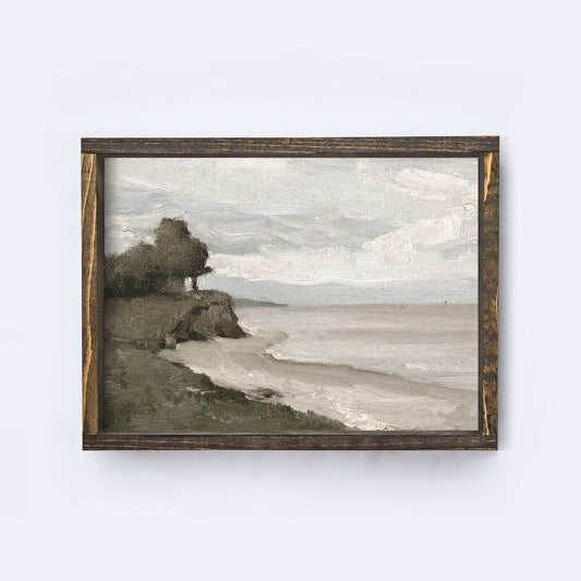 Vintage Coastal Sea Painting Aged Farmhouse / 12x9"