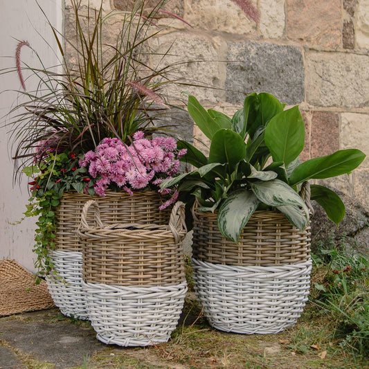 ROUND WHITE DIPPED KUBU GREY PLANTER BASKETS