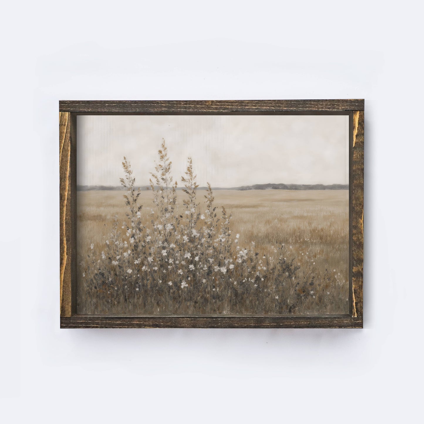 Wildflower Field Painting Aged Farmhouse / 19x13"