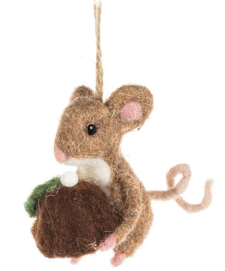 Mouse with Christmas Pudding Ornament