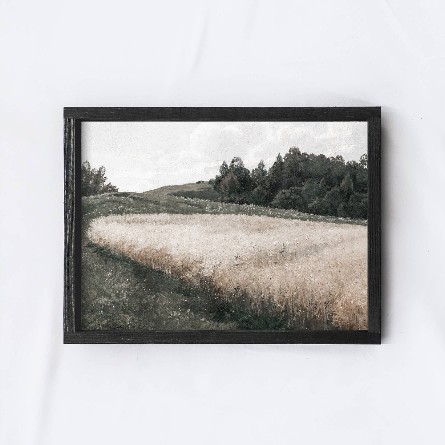 Framed Landscape Wall Art Aged Farmhouse / 12x9"