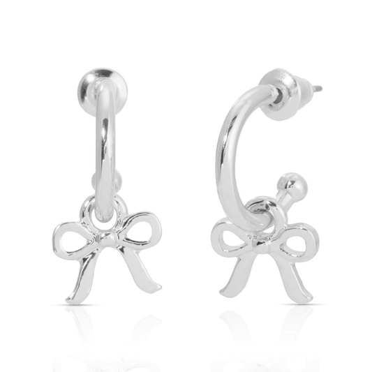 Beautiful Bows - Bow Charm Hoop Earrings - Silver