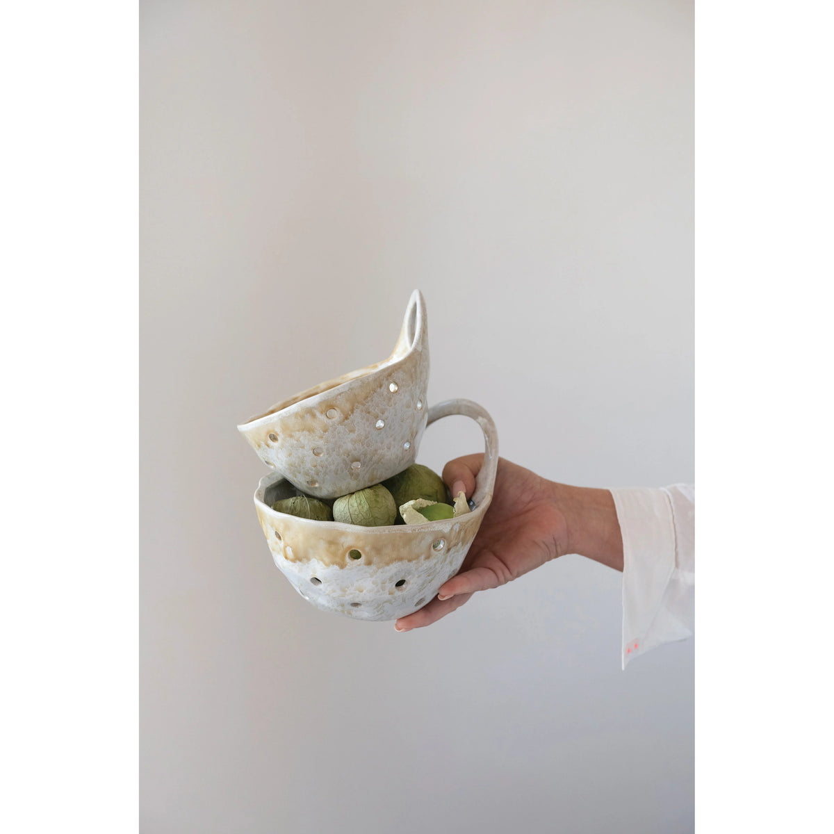 Stoneware Colanders with Handles