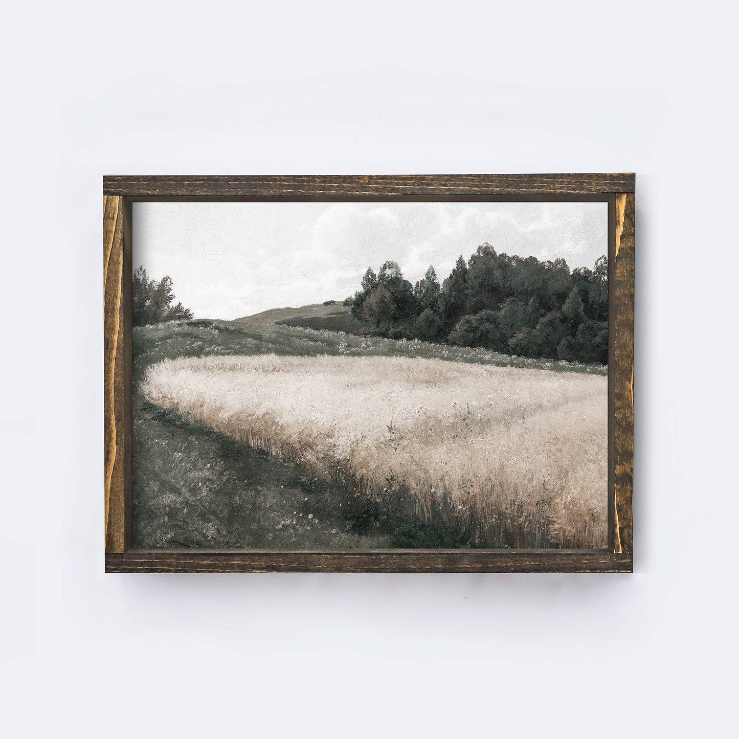 Framed Landscape Wall Art Aged Farmhouse / 12x9"