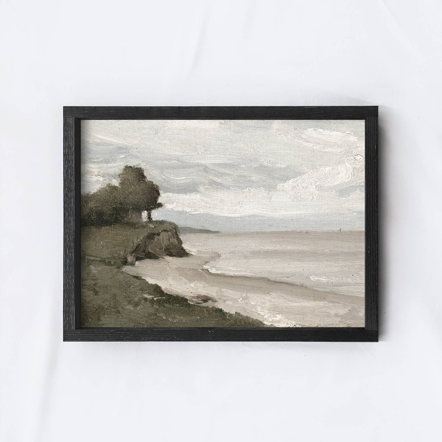Vintage Coastal Sea Painting Aged Farmhouse / 12x9"