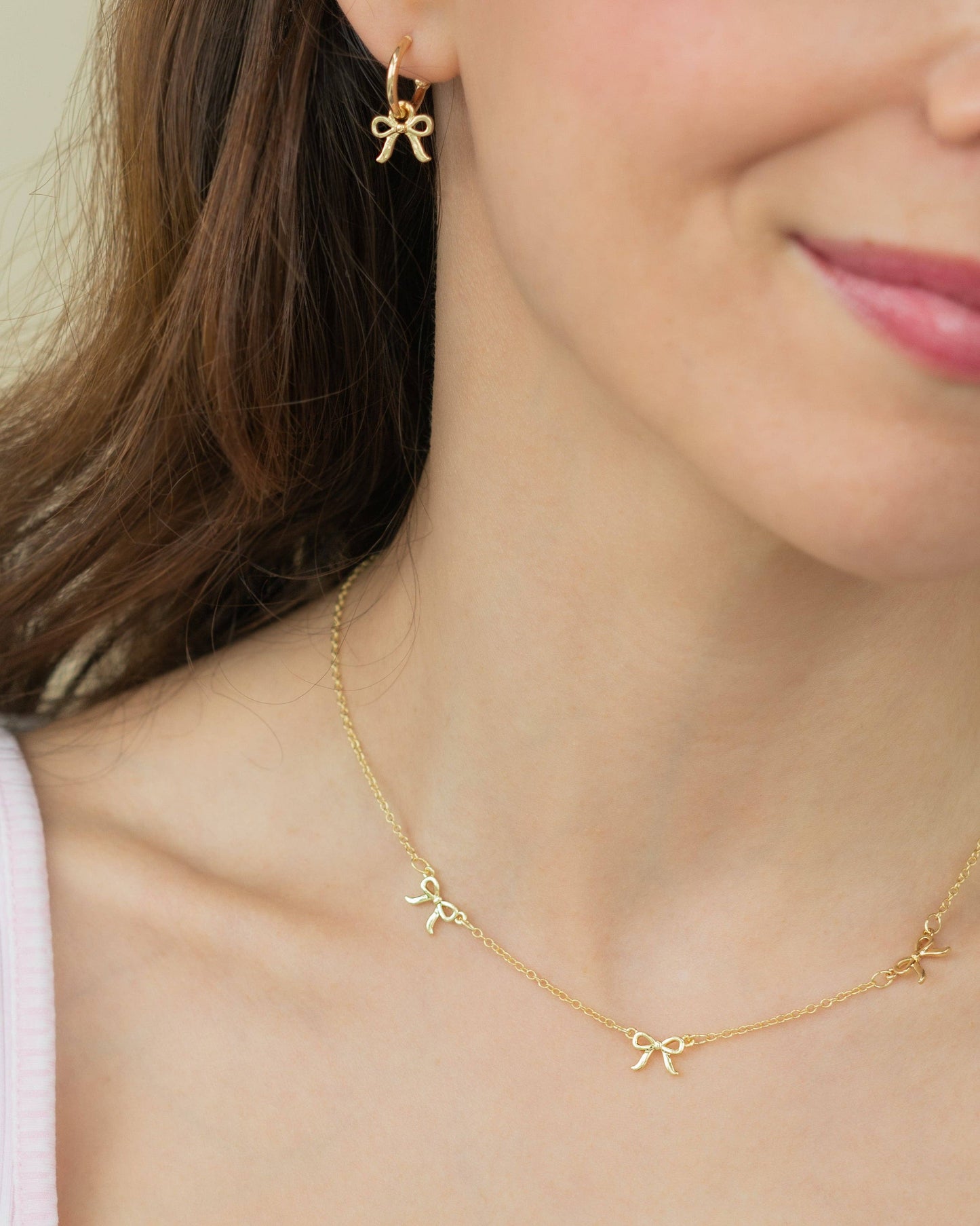 Beautiful Bows - Bow Charm Hoop Earrings - Gold