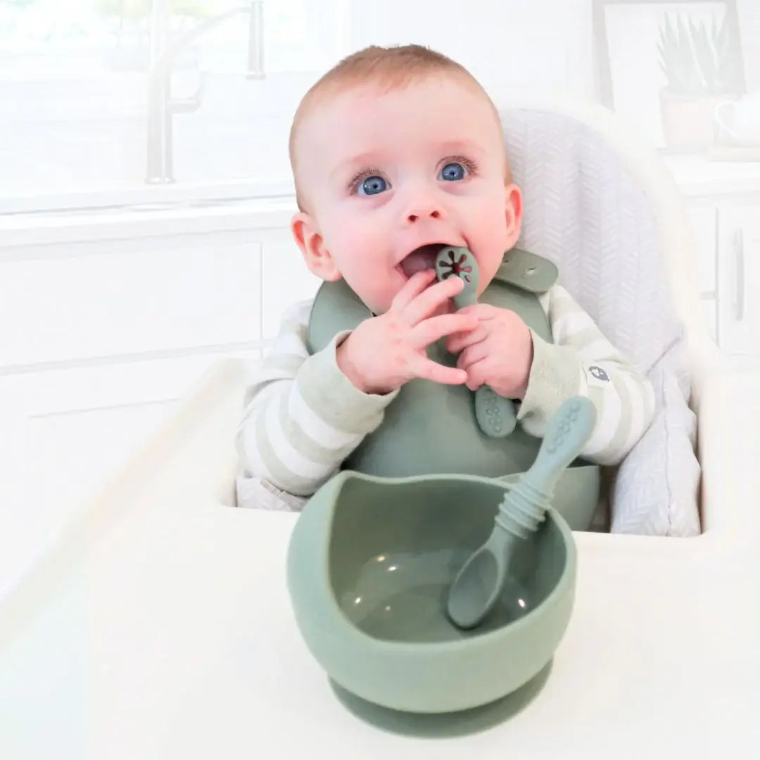 Suction Bowl & Training Spoons: Sage