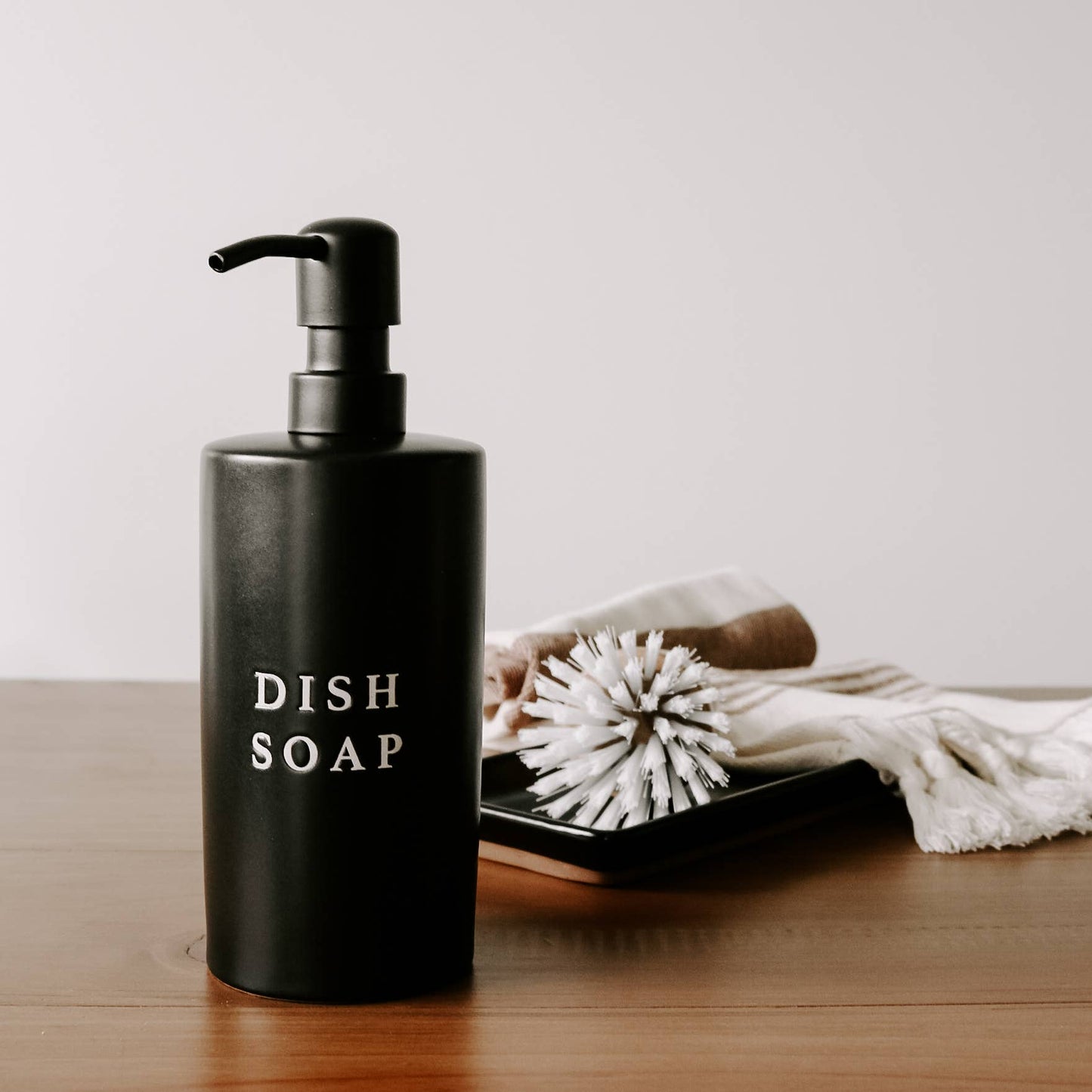 15oz Black Stoneware Dish Soap Dispenser