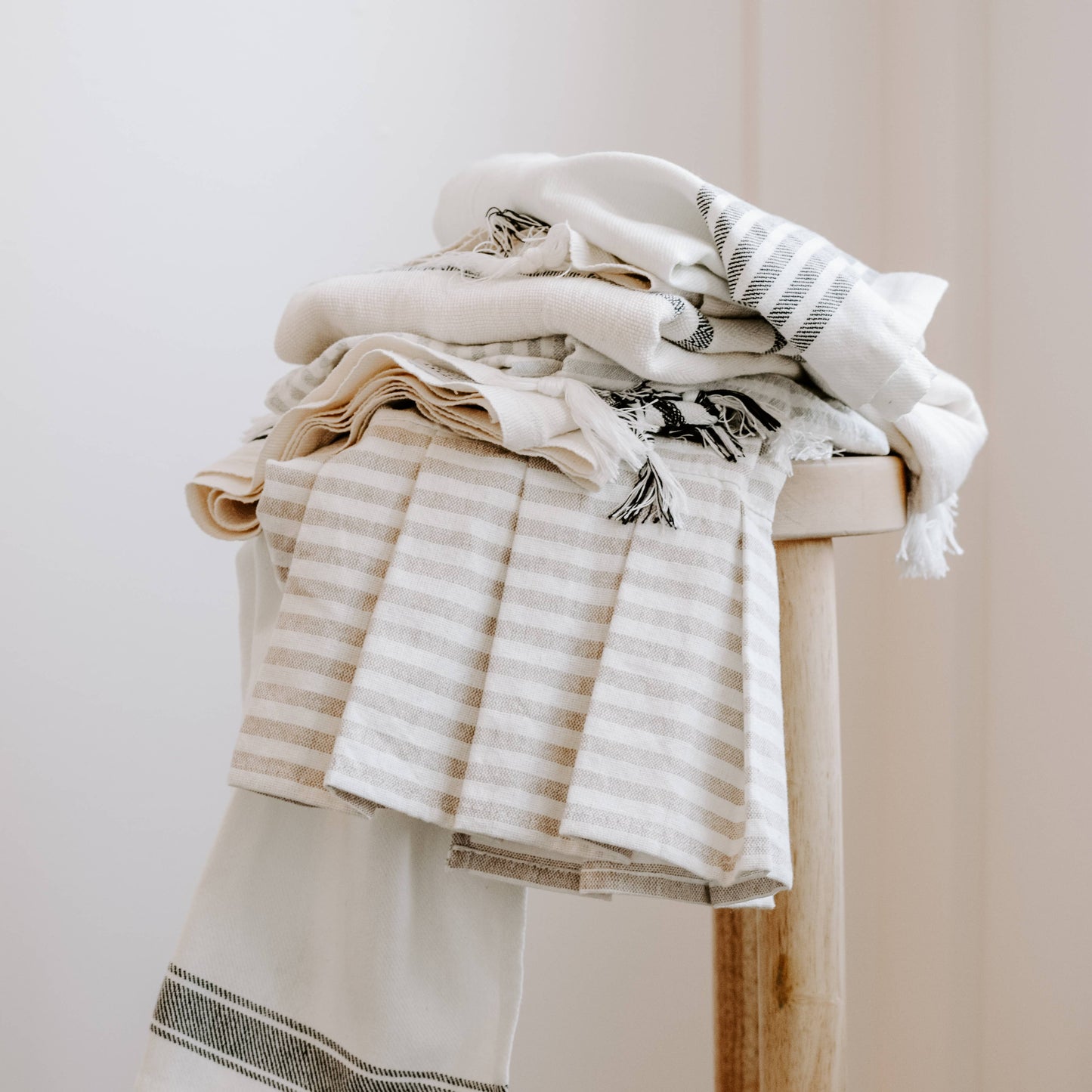 Striped Tea Towel with Ruffle, Grey - Home Decor & Gifts