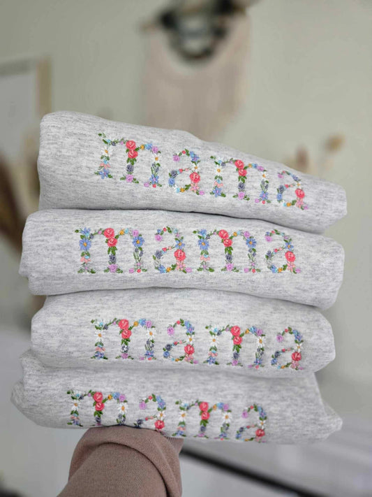 Embroidered "mama" Crew Neck Sweatshirt