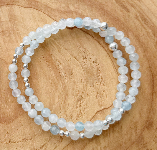 Faceted Aquamarine w/ Sterling Silver Beads