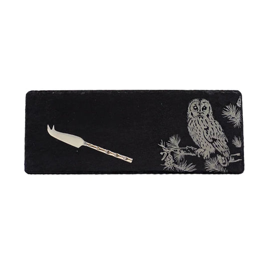 Tawny Owl - Mini Slate Cheese Board & Knife Set