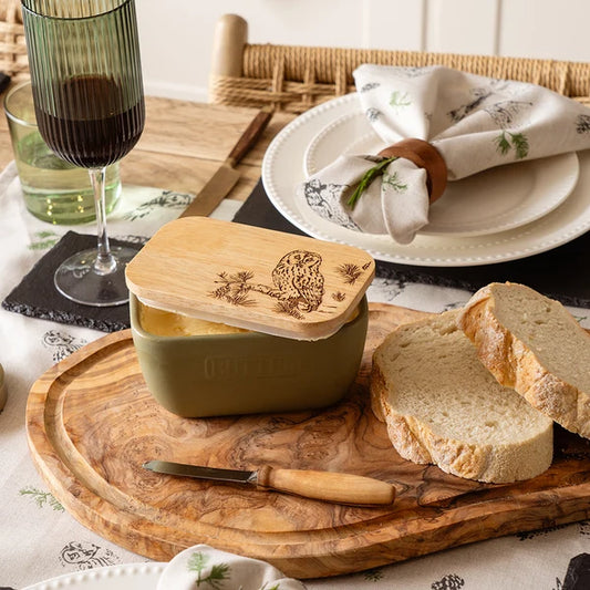 Tawny Owl Butter Dish - Sage Green