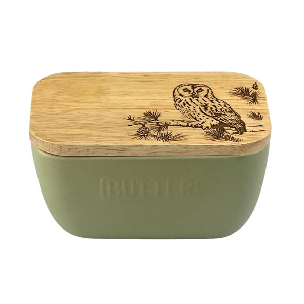 Tawny Owl Butter Dish - Sage Green