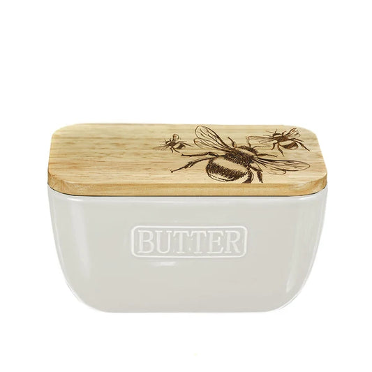 Bee Butter Dish - White