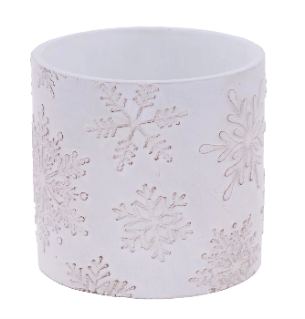 5.5"DIA X 5"H WHITE WASH CEMENT SNOWFLAKE PLANTER