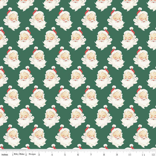 Merry Little Christmas - Santa Heads - Green