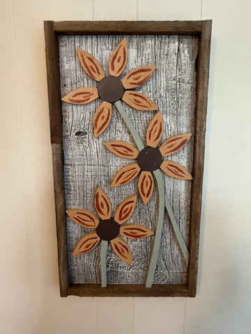 Triple Sunflower on Barnboard