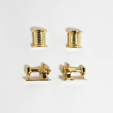 Sewing Machine and Bobbin - Gold Earrings