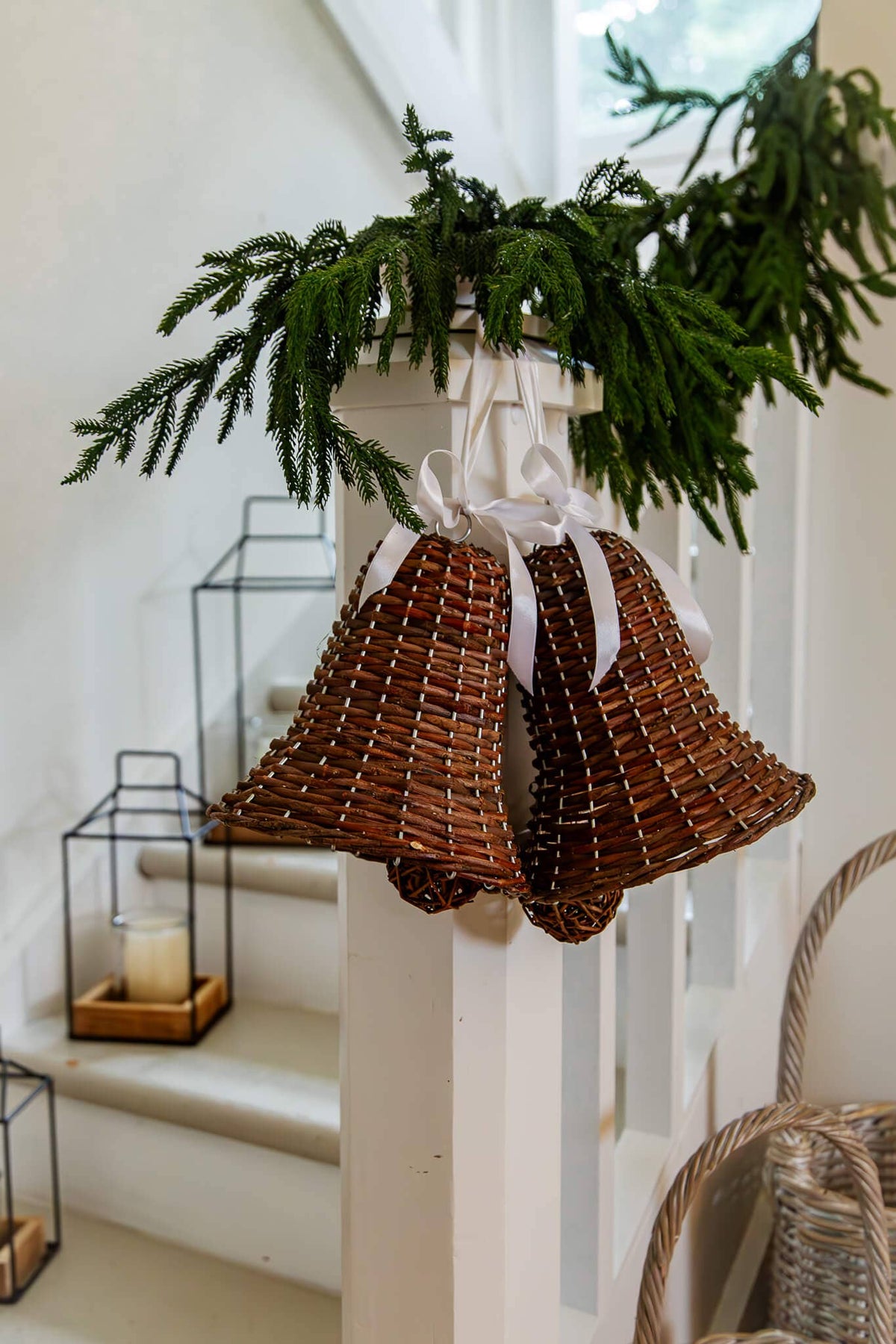 Unpeeled willow bell with white ribbon
