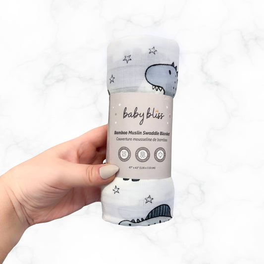 Bamboo Muslin Swaddle Blanket: Dino Dreams