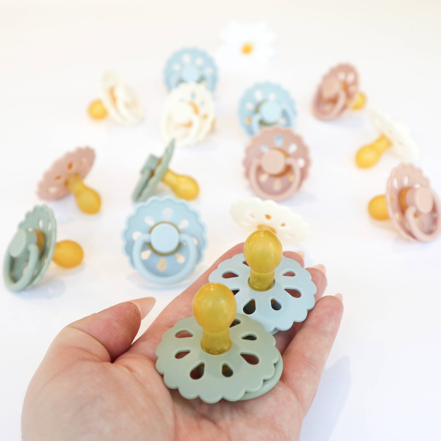 Natural Latex Pacifiers - Size 2 (6-18M): Sage & Dusty Blue