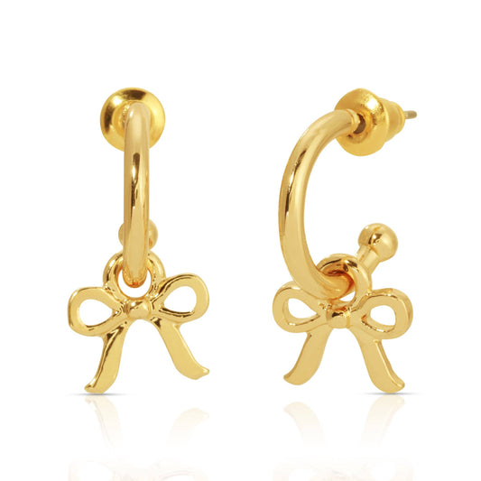 Beautiful Bows - Bow Charm Hoop Earrings - Gold