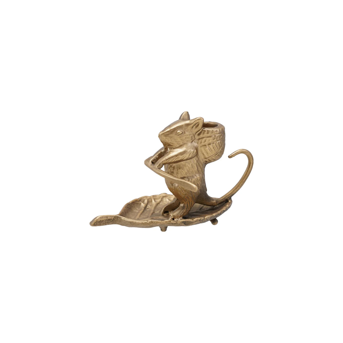 Cast Metal Taper Holder- Mouse on Leaf