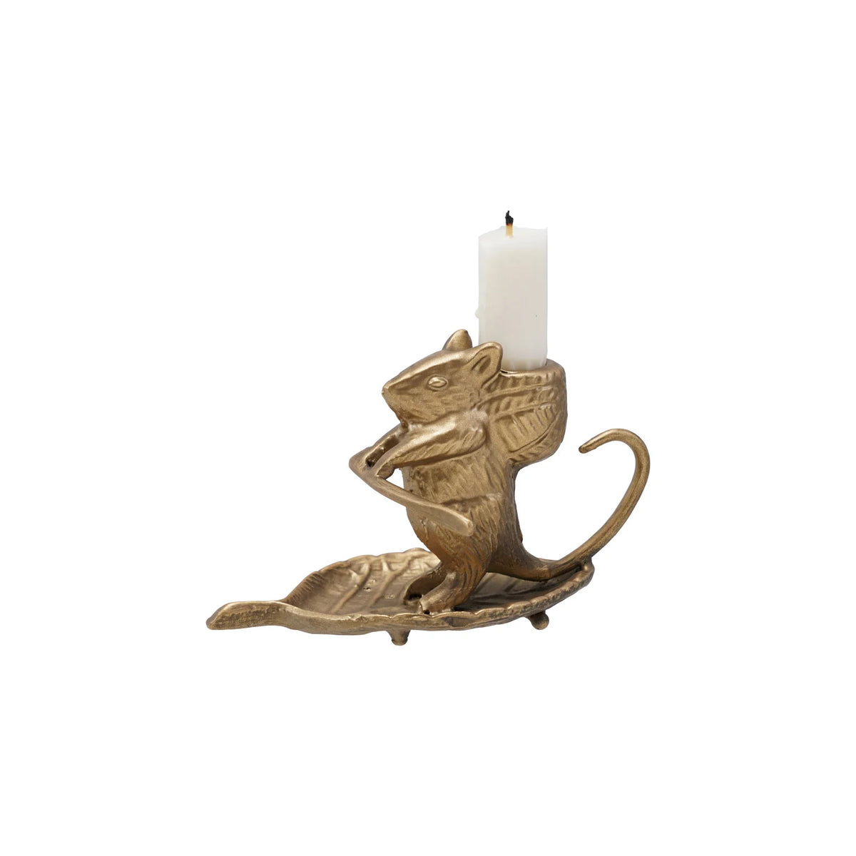 Cast Metal Taper Holder- Mouse on Leaf