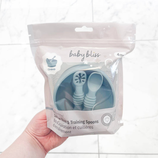 Suction Bowl & Training Spoons: Dusty Teal