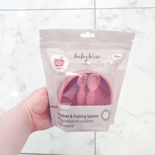 Suction Bowl & Training Spoons: Dusty Rose