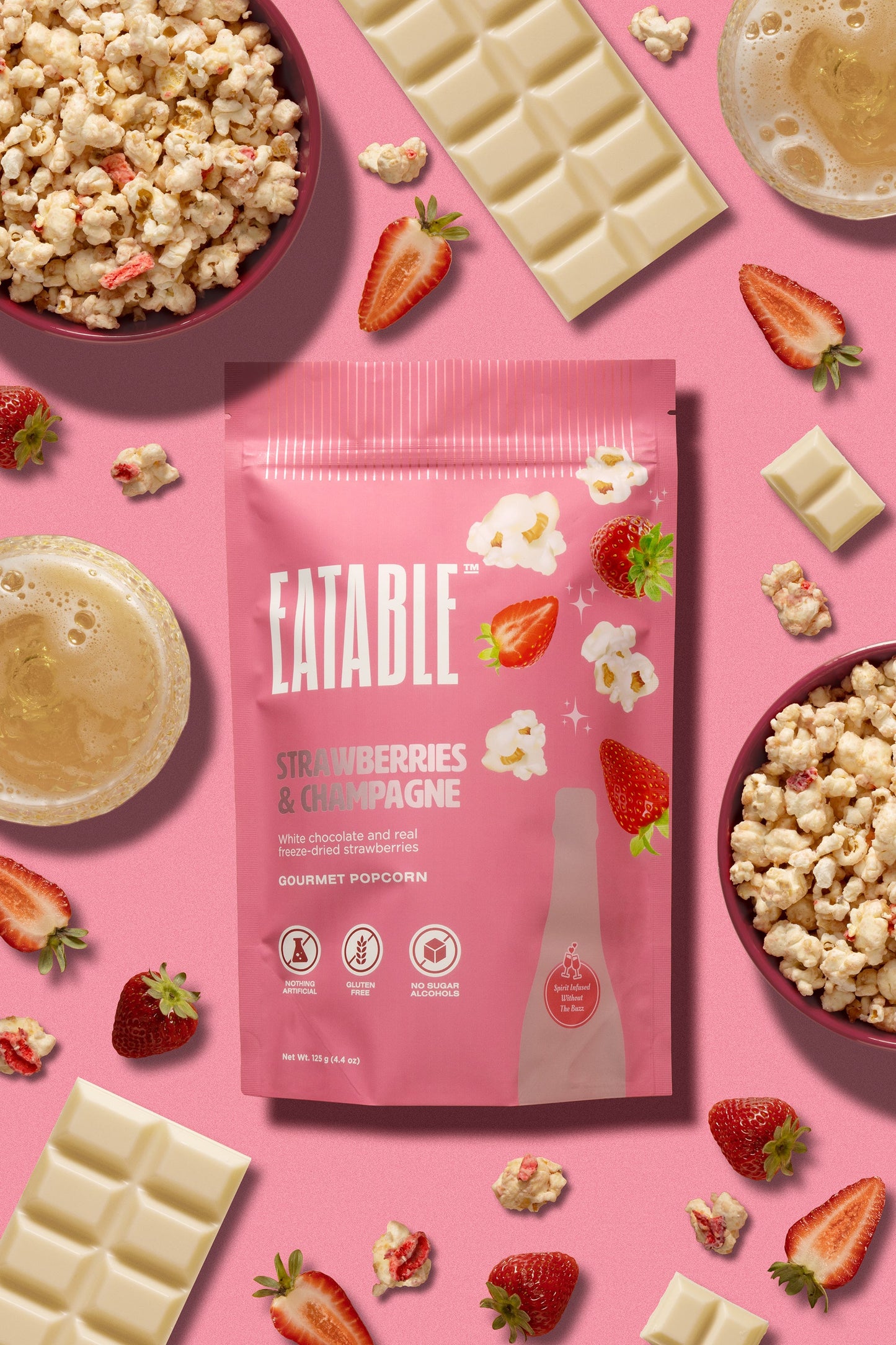 EATABLE - Strawberries & Champagne - White Chocolate Kettle Corn 125G