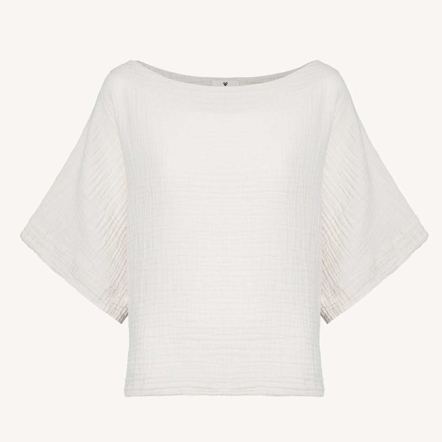 Crinkle Boat Neck Top - Cream