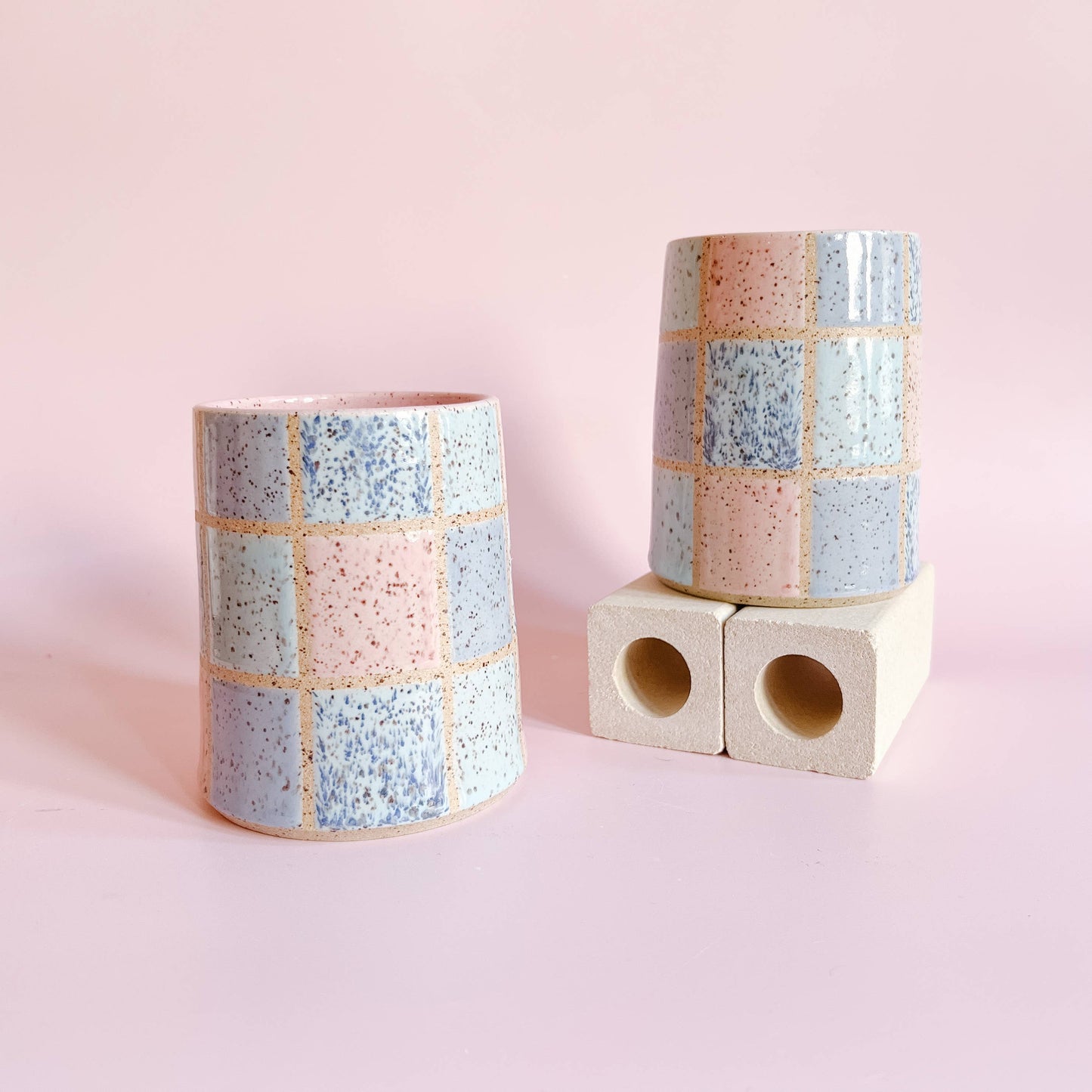 Tall Ceramic Multi-Colour Grid Cup